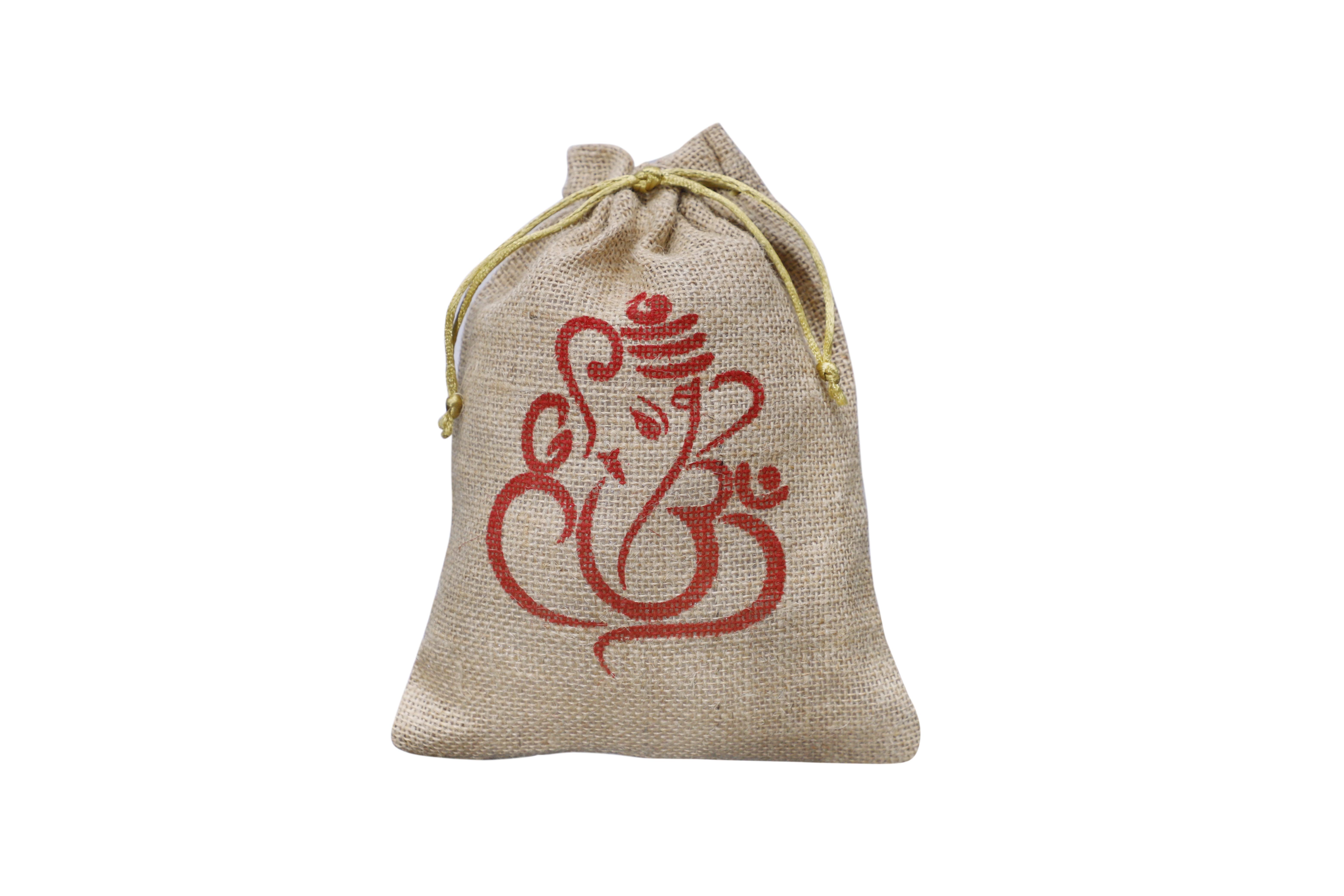 VerdantVibes Ganesh Jute Potli Bags - 9x7 Inches | Natural Jute | Reusable Potli Bags
