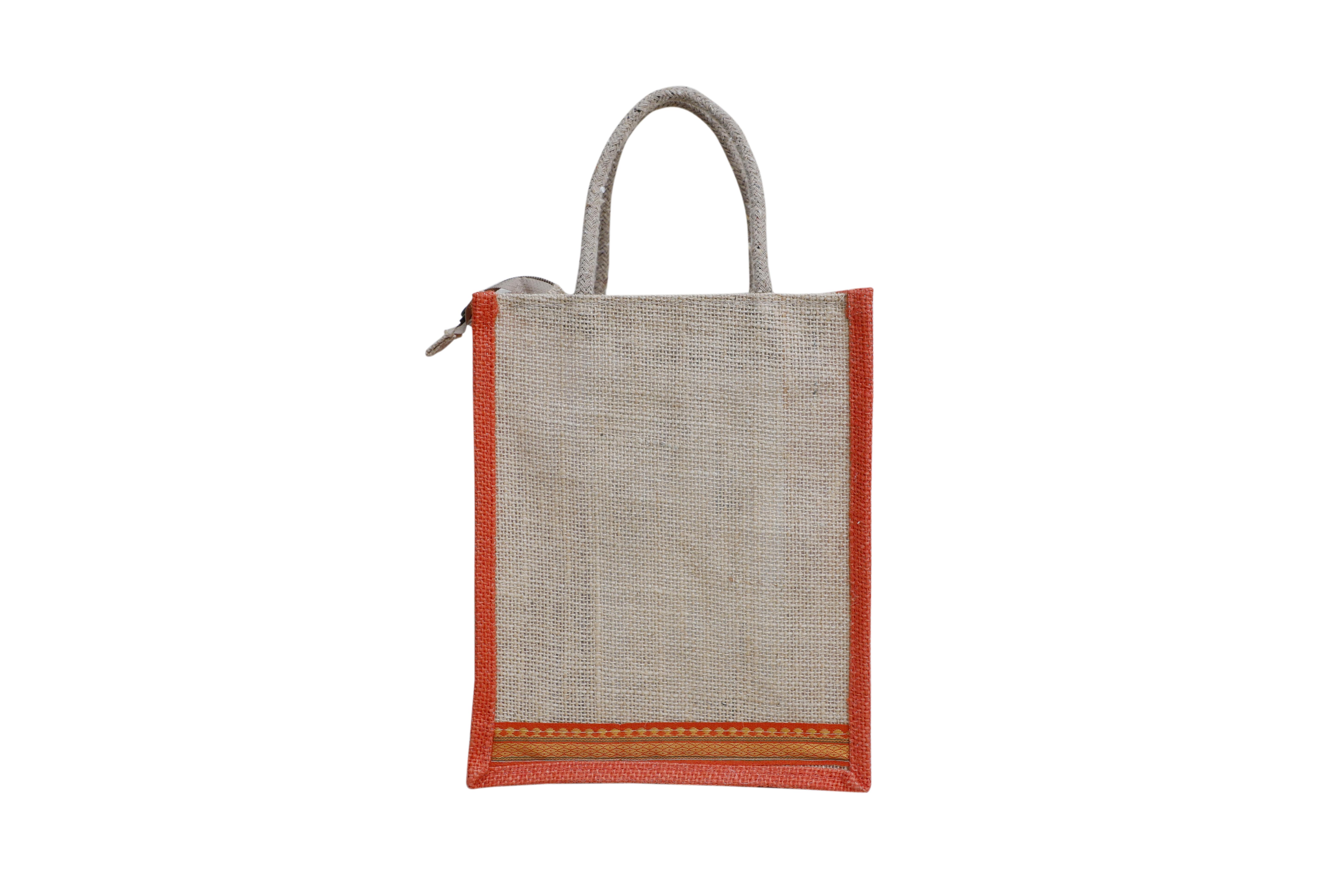 VerdantVibes Jute Carry Bag - 10x8x4 Inches | Natural Jute | With lace at bottom | Re-usable | Eco-friendly | Multi-purpose Bag