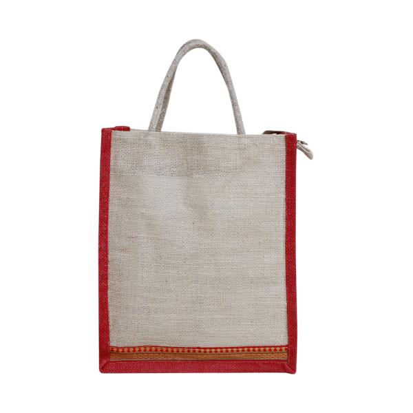 VerdantVibes Jute Carry Bag - 12x10x4 Inches | Natural Jute | With lace at bottom | Re-usable | Eco-friendly | Multi-purpose Bag