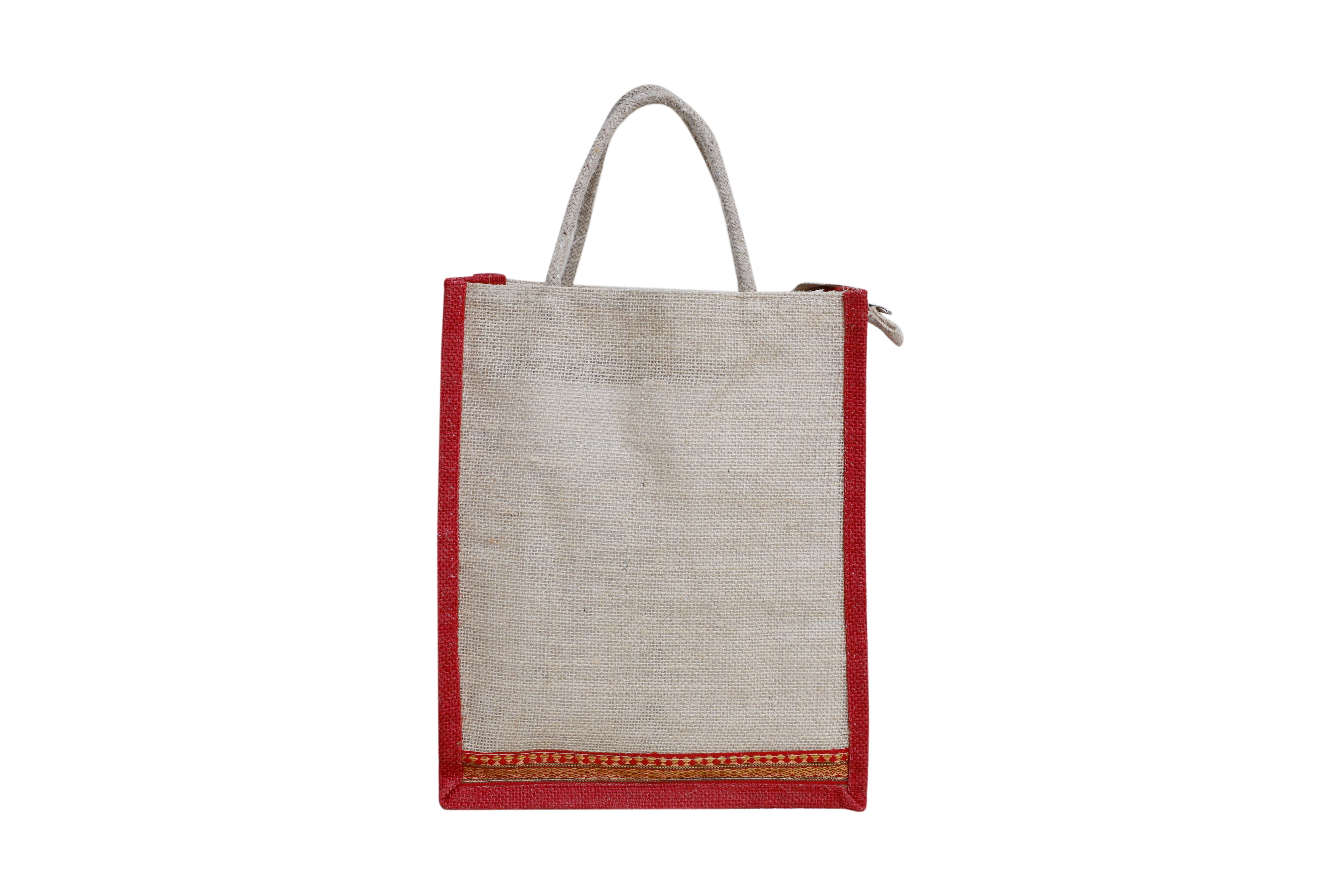VerdantVibes Jute Carry Bag - 12x10x4 Inches | Natural Jute | With lace at bottom | Re-usable | Eco-friendly | Multi-purpose Bag