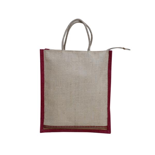 VerdantVibes Jute Carry Bag - 14x12x4 Inches | Natural Jute | With lace at bottom | Re-usable | Eco-friendly | Multi-purpose Bag