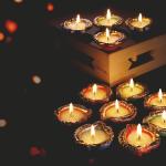 CandleCove Traditional Mitti Diya Box with Wax - Set of 12 Pieces | Leaf-Like Design with Golder Border
