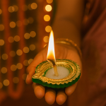 CandleCove Traditional Diya Box with Wax - Set of 6 pieces | Golden Border | Round Shape