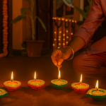 CandleCove Traditional Diya Box with Wax - Set of 6 pieces | Golden Border | Round Shape