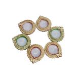 CandleCove Traditional Diya Box with Wax - Set of 6 pieces | Golden Border | Round Shape