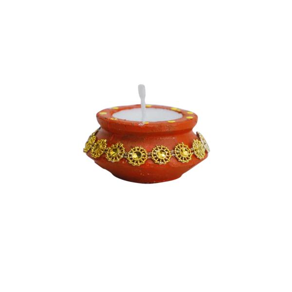 CandleCove Traditional Gotta Matki Diya Box with Wax - Set of 6 Pieces | Matki Shape with Gotta-Patti Work