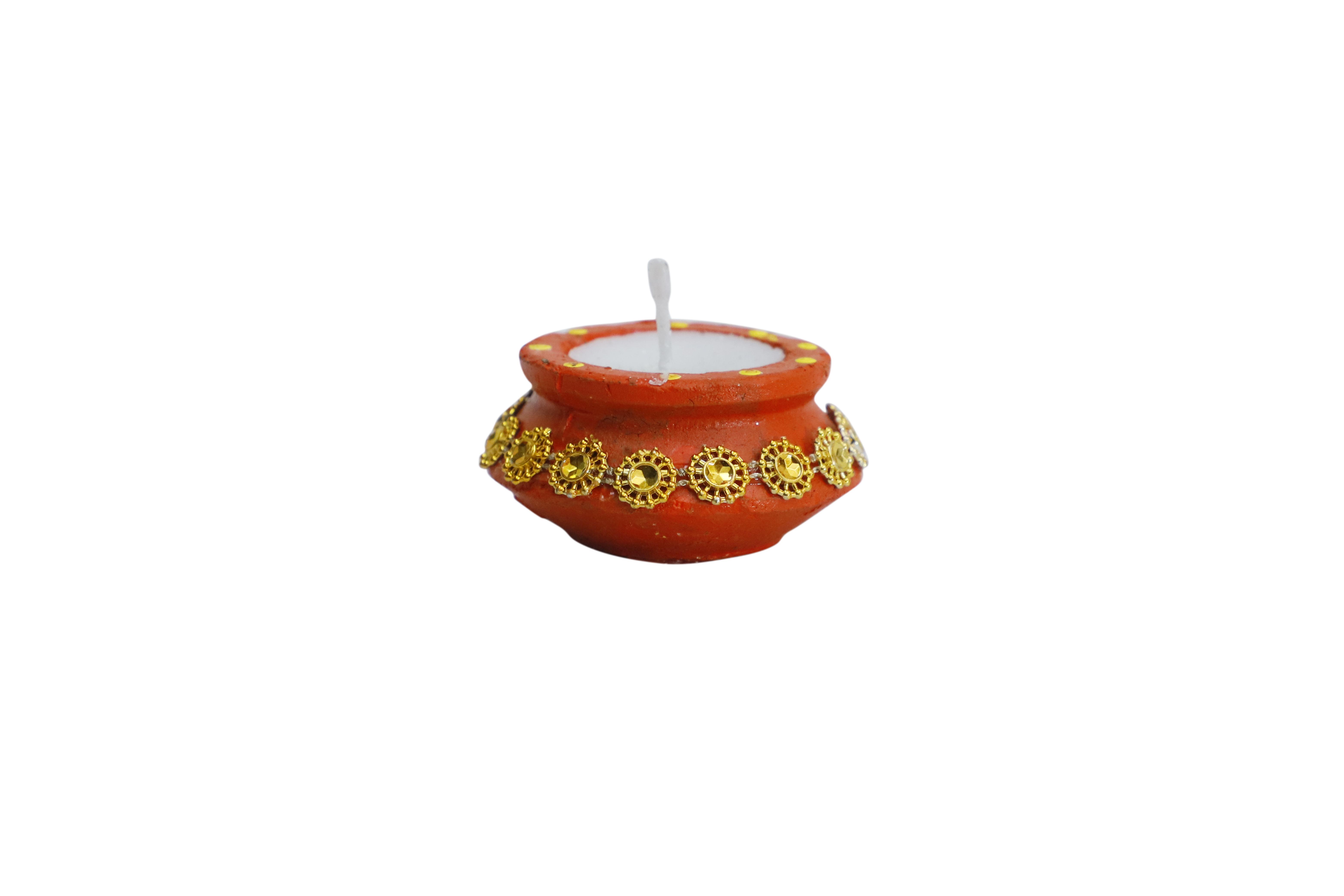CandleCove Traditional Gotta Matki Diya Box with Wax - Set of 6 Pieces | Matki Shape with Gotta-Patti Work