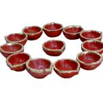 CandleCove Traditional Diya Box - Set of 12 Pieces | Red Color with Golden Border