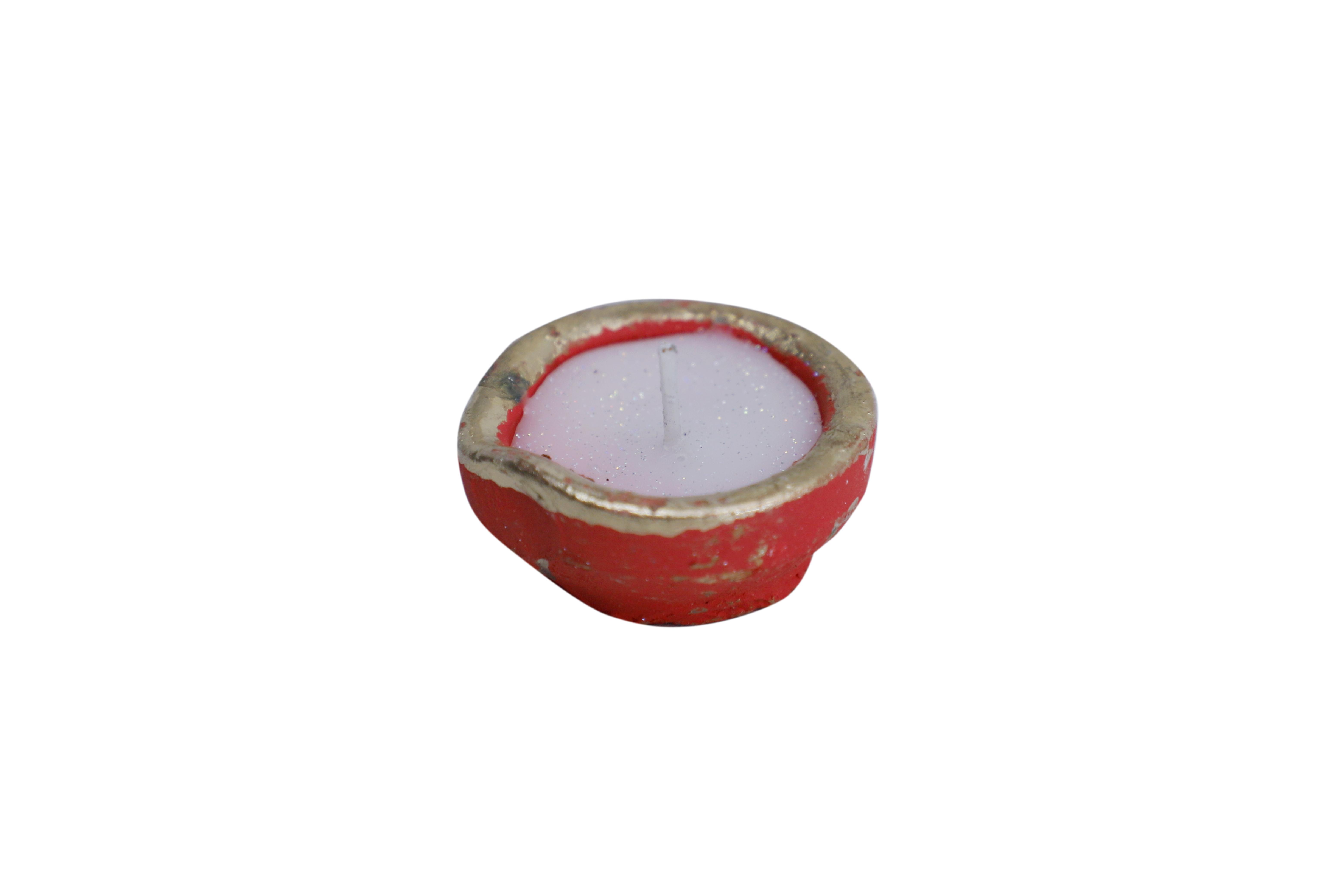 CandleCove Traditional Diya Box with Wax - Set of 10 Pieces | Multi Color Set with Golden Border