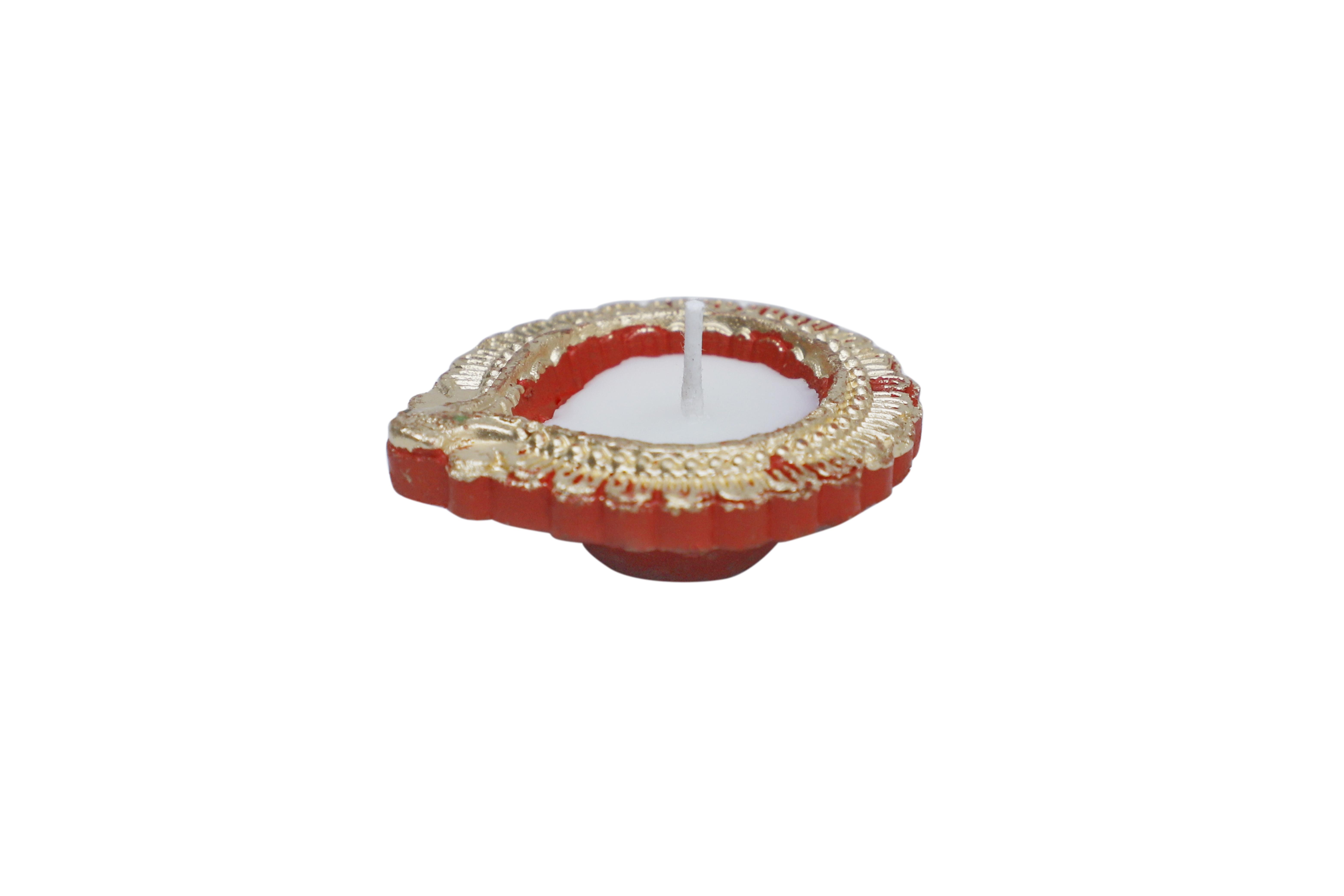 CandleCove Traditional Diya Box with Wax - Set of 12 Pieces | Round Shape with Golden Border