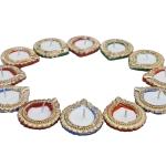 CandleCove Traditional Diya Box with Wax - Set of 12 Pieces | Round Shape with Golden Border