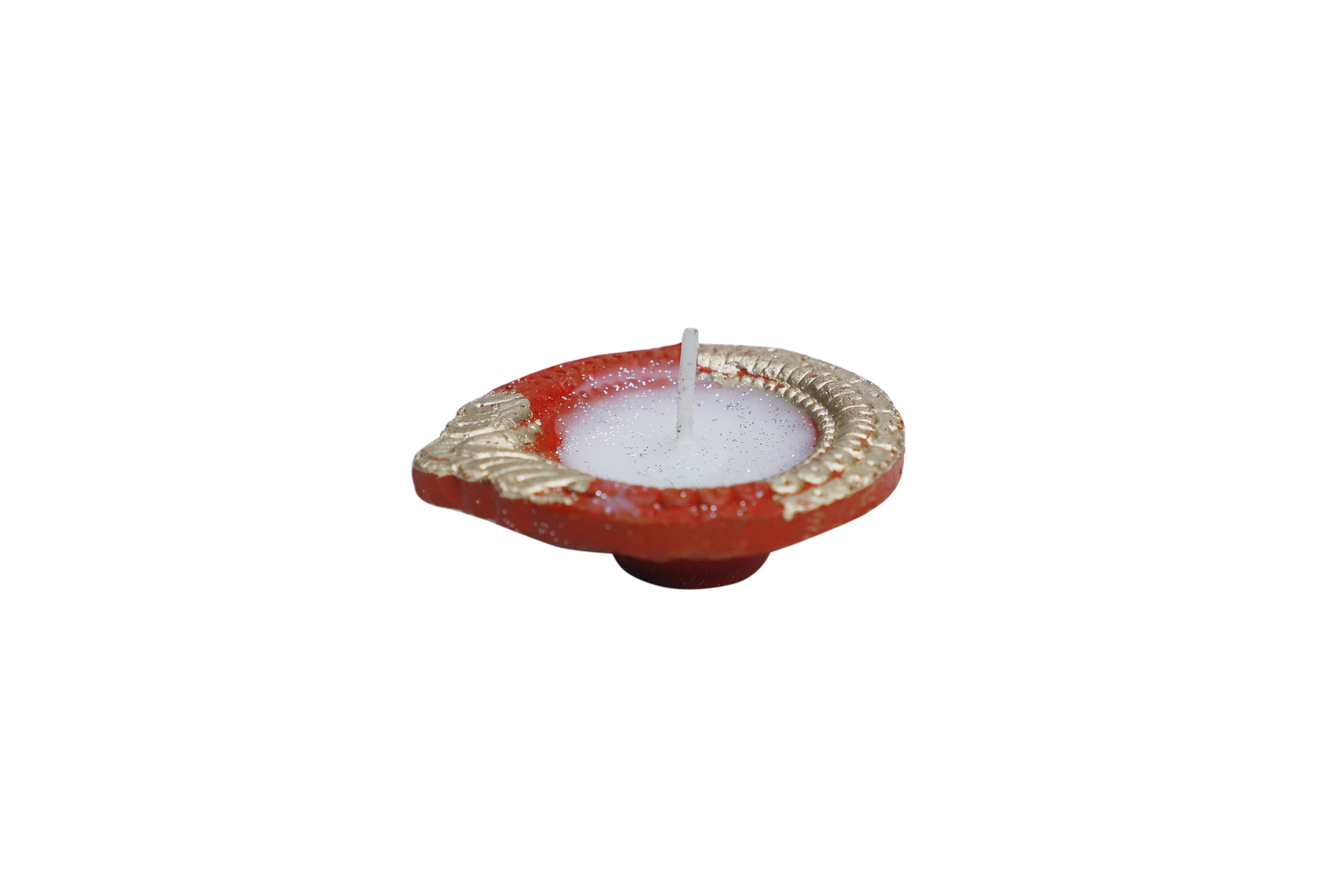 CandleCove Traditional Diya Box with Wax - Set of 12 Pieces | Multi Color with Golden Sparkle