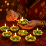 CandleCove Green Chaarmukhi Akhand Diya Box - 1 Piece | 4-Wick Diya