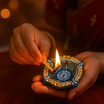 CandleCove Blue Chaarmukhi Akhand Diya Box - 1 Piece | 4-Wick Diya