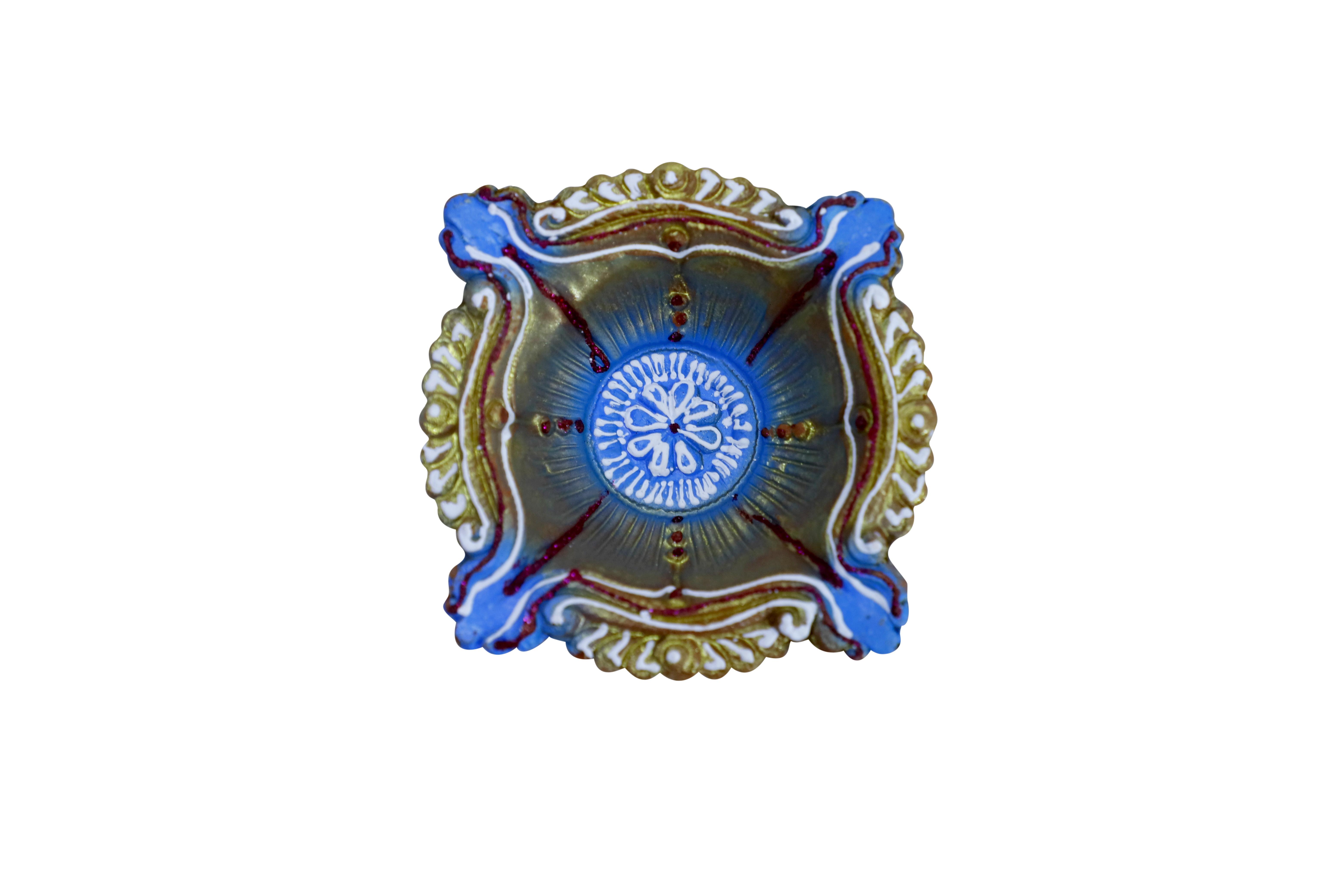 CandleCove Blue Chaarmukhi Akhand Diya Box - 1 Piece | 4-Wick Diya