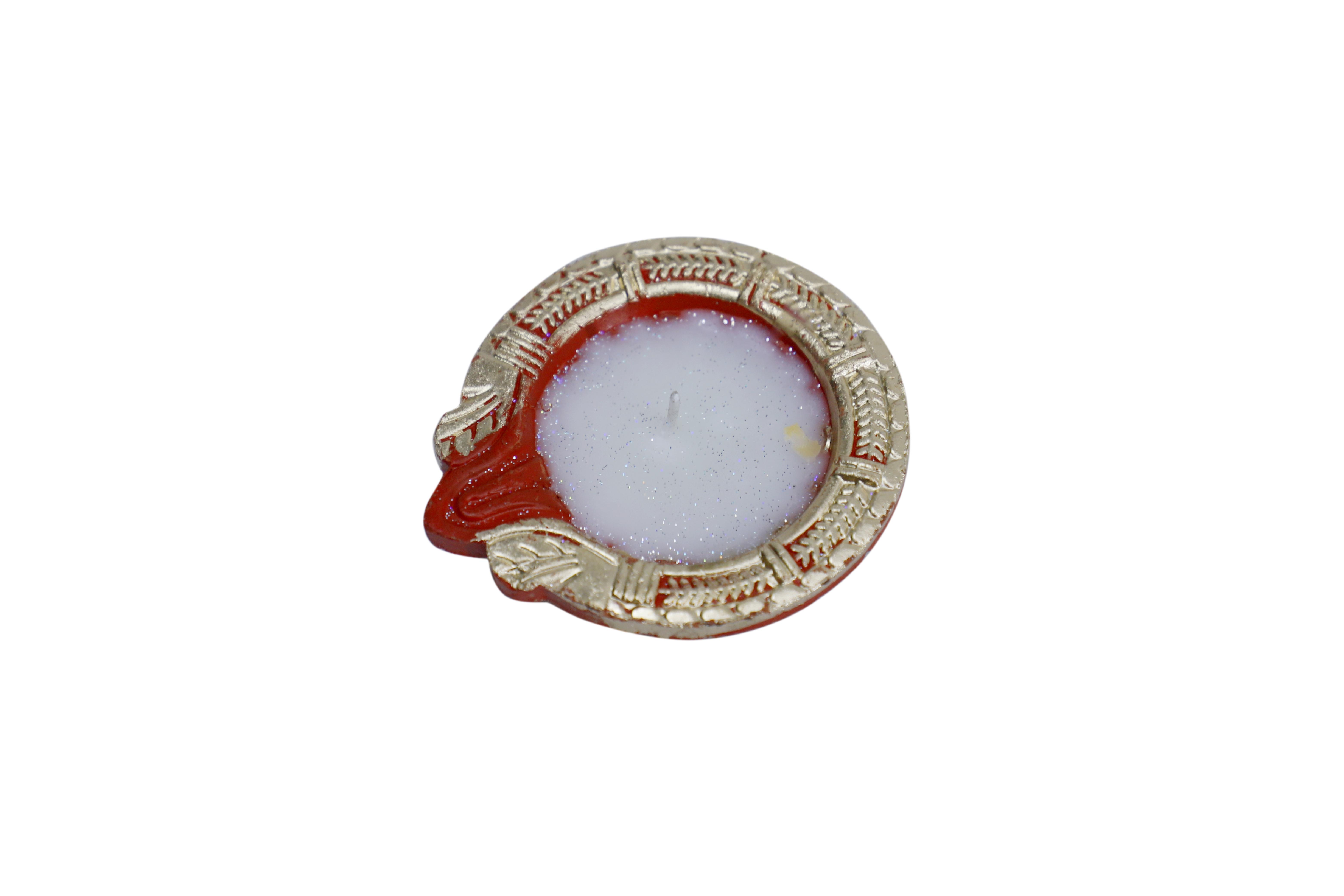 CandleCove Traditional Diya Box with Wax - Set of 4 Pieces | Red Color Diya with Golden Border