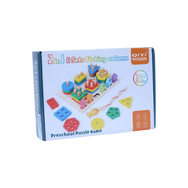 2-in-1 Wooden Shape Puzzle & Magnetic Fishing Game for Kids (3+ Years) – Educational Toy for Fine Motor Skills, Shape Sorting, Color Recognition & Hand-Eye Coordination