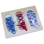 Wooden Shoelace Board for Kids (3+ Years) – Educational Toy with 3 Colorful Shoes & Real Laces – Learn to Tie Shoes – Fine Motor Skill & Hand-Eye Coordination Development for Toddlers