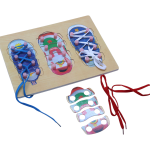 Wooden Shoelace Board for Kids (3+ Years) – Educational Toy with 3 Colorful Shoes & Real Laces – Learn to Tie Shoes – Fine Motor Skill & Hand-Eye Coordination Development for Toddlers