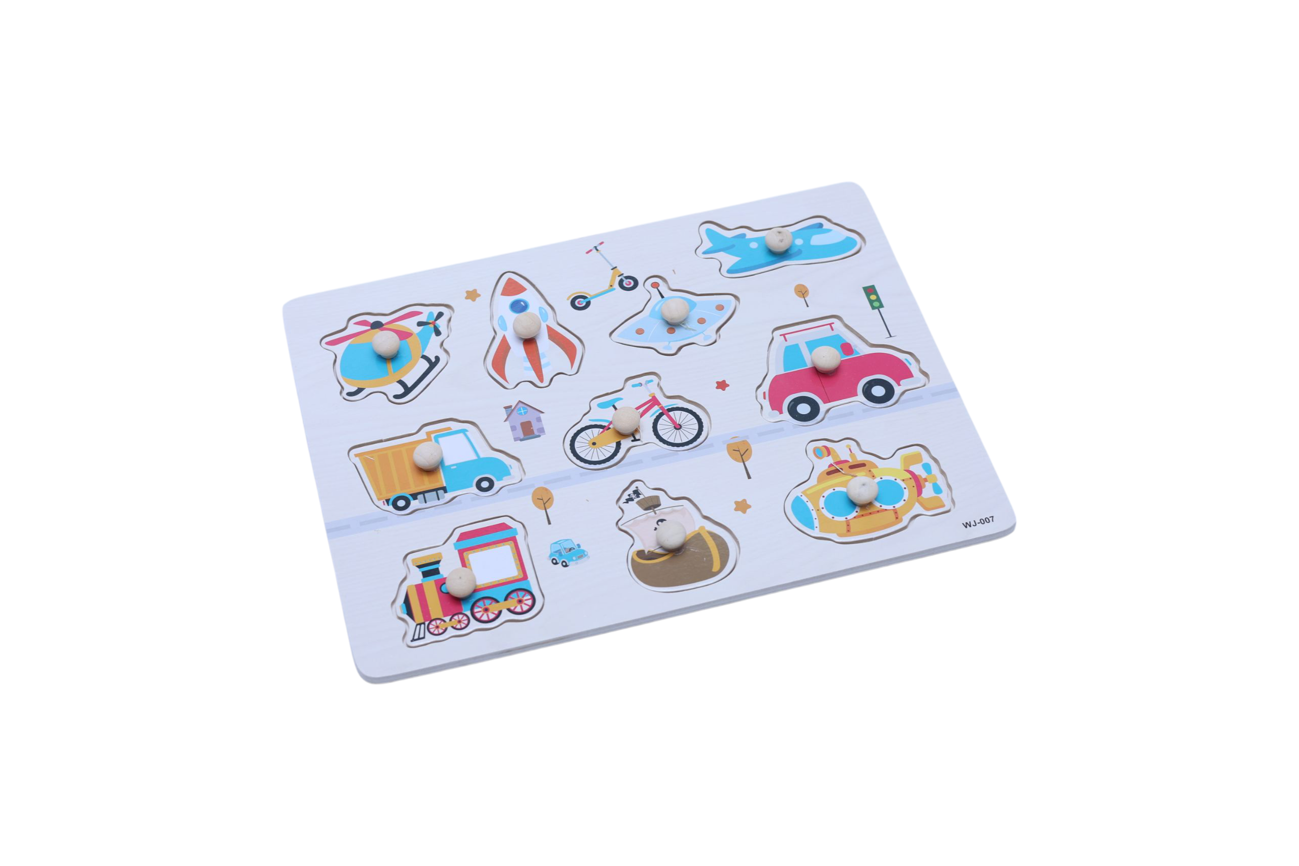 Wooden Transport Puzzle Board – Educational Knob Puzzle for Toddlers (Ages 3+)