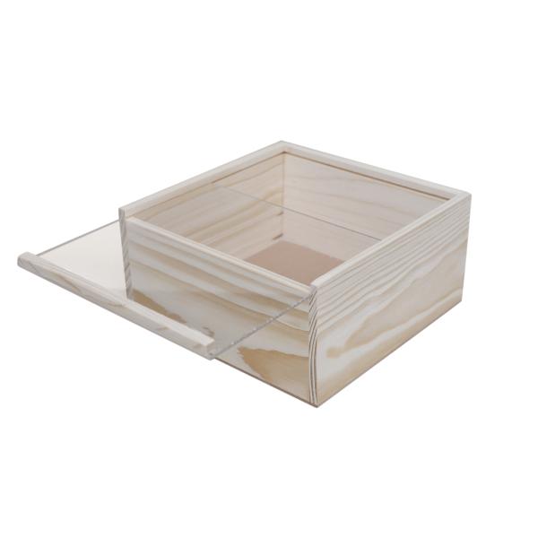 Original Pinewood Box With Acrylic Glass Top - 20x20x10 cm | Square Shaped | Raw Wood Color | Decoration & Gifting